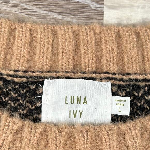 Luna Ivy Teddy Bear Knit Sweater Black Tan Crewneck Soft Grunge Indie Sleaze - Picture 5 of 6